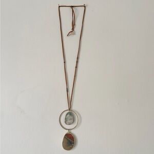 Anthropologie Serefina Leather Crystal Circle Pendant Necklace